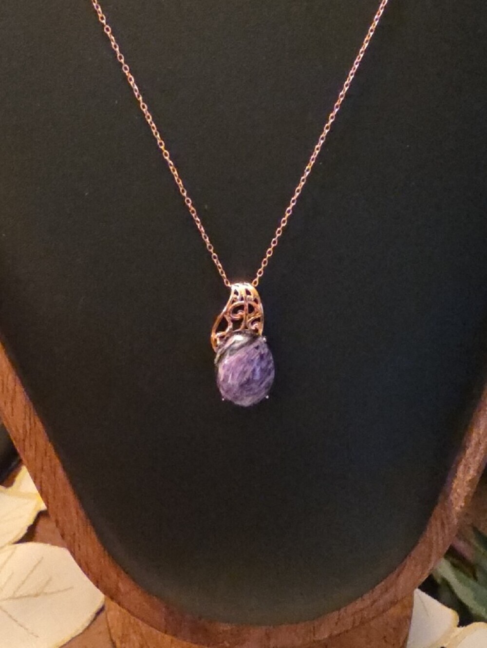 JTV Cabochon Charoite 18K Rose Gold Over Silver Pendant With Chain